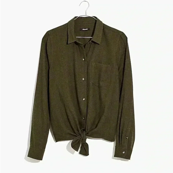 Madewell women’s NWT dark green flannel tie-front button down size XXS - Picture 1 of 9